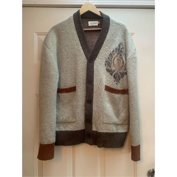 Honor The Gift Cardigan Sweater Crest Logo Knit‎ Brown Trim Oversized - Picture 8 of 16